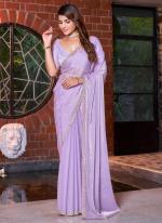 Sattin Silk Lavender Wedding Wear Hand Work Saree